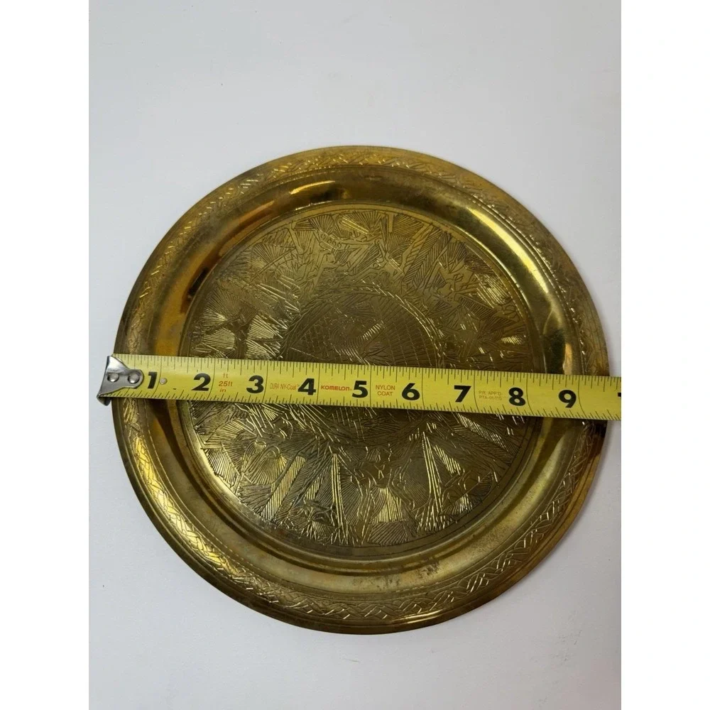 Brass Etched‎ Dish Plate Egyptian Theme Pyramids Wall Hanging Decor Vintage